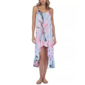 Raviya Womens Size XL Tie-Dye Crochet-Trim High-Low Swim Cover-Up Dress Pastel